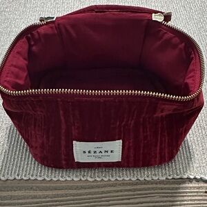 Sezane Burgundy Velvet Cosmetic Bag
